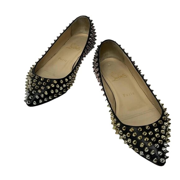 Christian Louboutin Black Spike Studded Pointed Flats, 35 - Picture 2 of 7